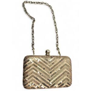 WHBM white house black market sequin gold Box Purse Clutch Evening Bag